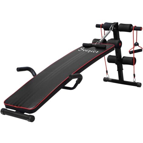 Matériel de musculation - Banc d'abdos réglable avec élastiques de résistance 120 kg 37,5x55,5x50-68 cm (1/5)