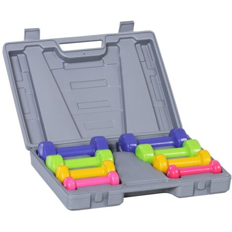 Matériel de musculation - Haltères avec mallette, 4 paires de 0,5 1 1,5 et 2 kg en fer et plastique pour maison et salle de sport (1/5)