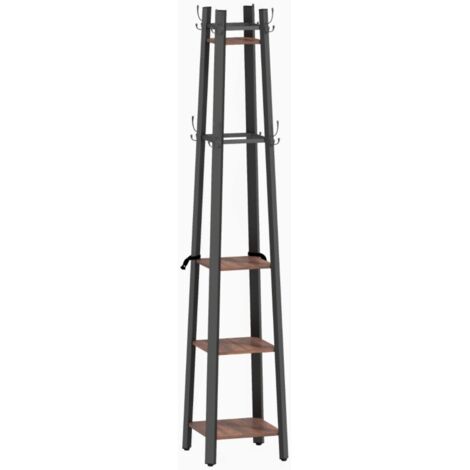 Porte manteau 4 niveaux autonome avec 8 cintres 4 étagères en métal style industriel marron panneau de particules (1/5)