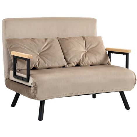 Canapé 2 Places Convertible Velours Marron Clair 102x73x81cm avec Dossier Réglable 5 Positions Coussins et Pieds Antidérapants (1/5)