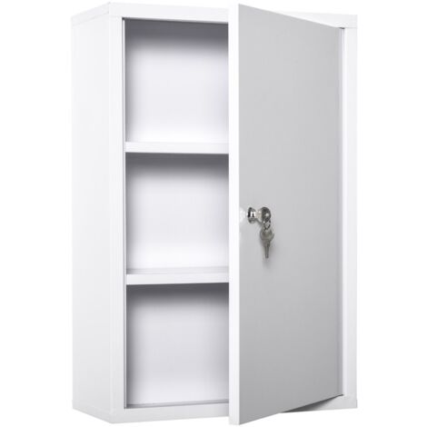 Armoire à clés Premier Secours 3 Compartiments Verrouillables en Acier Blanc 40 x 18 x 60 cm pour Médicaments (1/5)