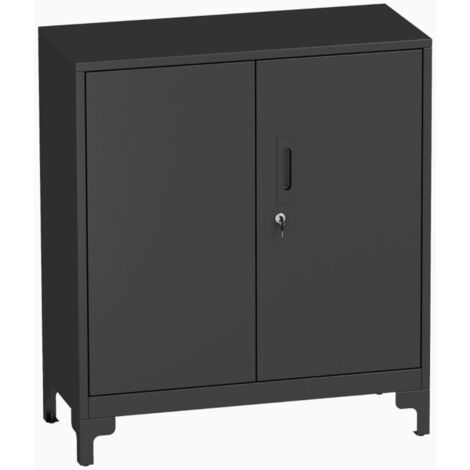 Armoire de bureau métal 2 niveaux avec portes verrouillables design moderne et fonctionnel couleur noir (1/5)