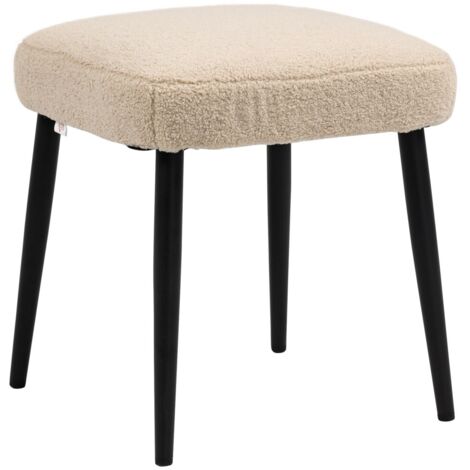 Pouf carré repose-pied tabouret de maquillage look cachemire pieds acier pour salon chambre beige 42x42x47 cm (1/5)