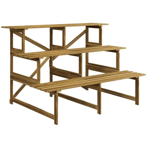 Porte plantes et étagère à plantes 3 niveaux en bois de sapin 120 x 80 x 78 cm pour jardin balcon terrasse (1/5)