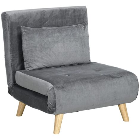 Canapé Convertible avec Fonction Lit, Velours Gris 125kg, Dossier Réglable & Couspin, Lit d'Appoint Confortable et Pratique (1/5)