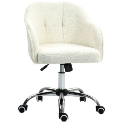 Chaise de bureau ergonomique pivotante réglable en hauteur basculante velours teddy crème pour chambre et bureau (1/5)