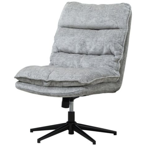 Chaise Bureau Pivotante Grise Rembourrée Réglable Hauteur Accoudoirs Pied Acier Tissu Doux (1/5)