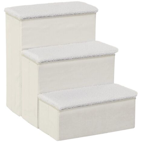 Accessoires de voiture pour chien Escalier pliable 3 marches Blanc MDF 40x54x48cm avec rangement pour chats et chiens