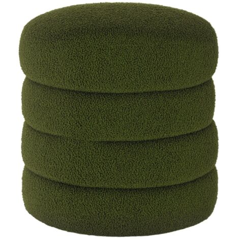 Pouf repose-pied , tabouret doux peluche teddy vert émeraude 40cm diamètre pour intérieur (1/5)