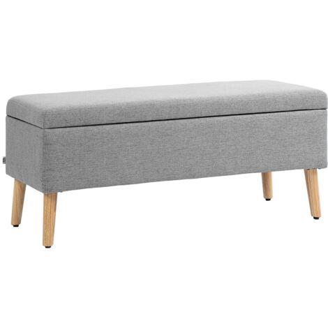 Banc de rangement avec assise - 110x39x45 cm - Bois d'hévéa gris aspect lin - Pour couloir, chambre, salon (1/5)