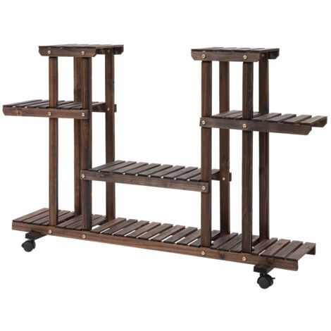 Porte plantes et étagère à plantes Étagère 4 niveaux en bois massif carbonisé 123 5x33x80 cm pour jardin balcon (1/5)