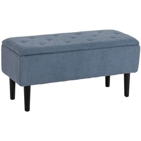 Bout de Lit Rembourré Convertible en Lit - Banc Coffre avec Stockage Intégré, Couvercle Rabattable - Bleu