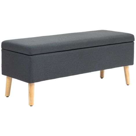 Bout de Lit Banc avec Rembourrage et Rangement 110x39x45cm en Bois de Caoutchouc et Tissu Lin Gris Anthracite Chambre (1/5)
