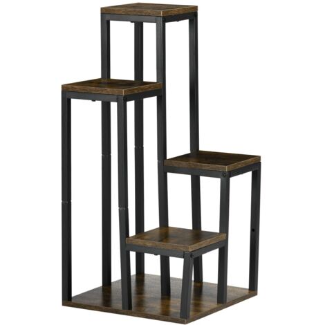 Porte plantes et étagère à plantes Support 4 Niveaux Multifonctionnel Marron 40x40x81 cm pour Balcon Jardin Intérieur (1/5)