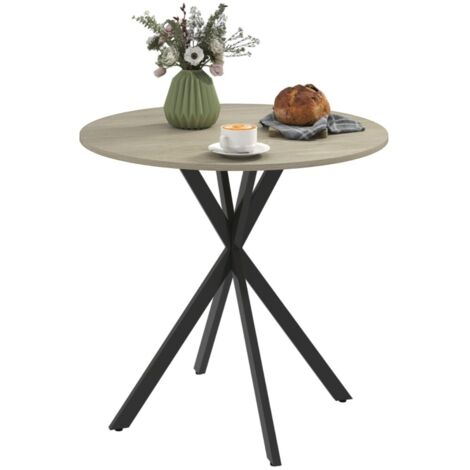 Table de salle à manger ronde style industriel 2 personnes chêne et acier 80x75 cm pour cuisine (1/5)
