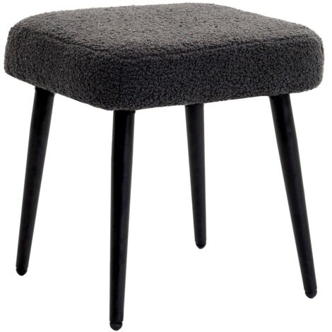 Pouf, repose-pied, tabouret carré aspect cachemire doux gris foncé pieds acier robuste pour salon chambre (1/5)