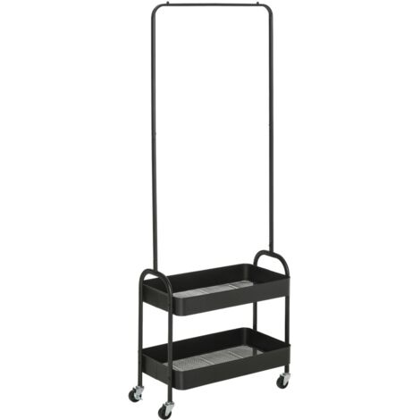 Portant Vêtements sur Roulettes - avec Étagère à Chaussures - Garde-Robe Mobile - Acier Noir - Capacité 16kg - Pour Chambre/Salon (1/5)