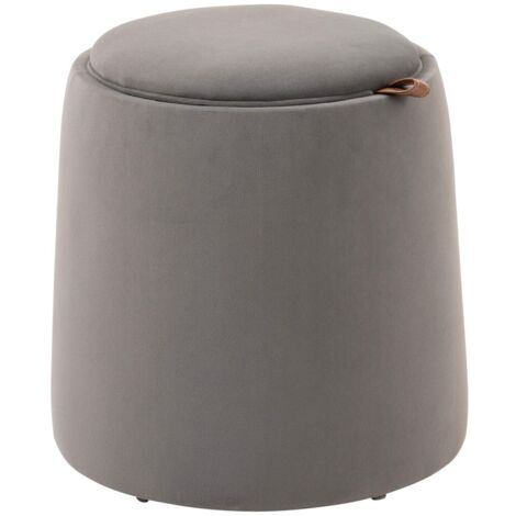 Pouf Rond 2-en-1 avec Rangement - Repose-Pieds et Tabouret - Couvercle Amovible - Velours Gris Foncé - Pour Salon et Chambre (1/5)