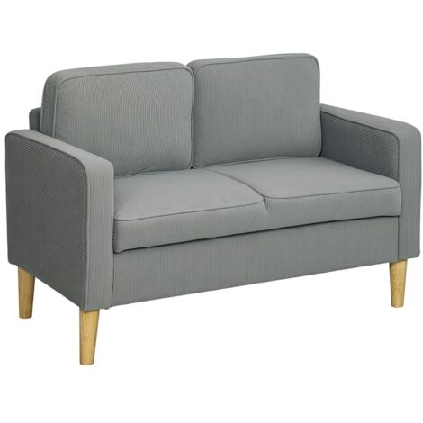 Canapé 2 Places avec Accoudoir et Rangement Velours Côtelé Pieds Bois Moderne pour Salon Chambre Gris Clair (1/5)