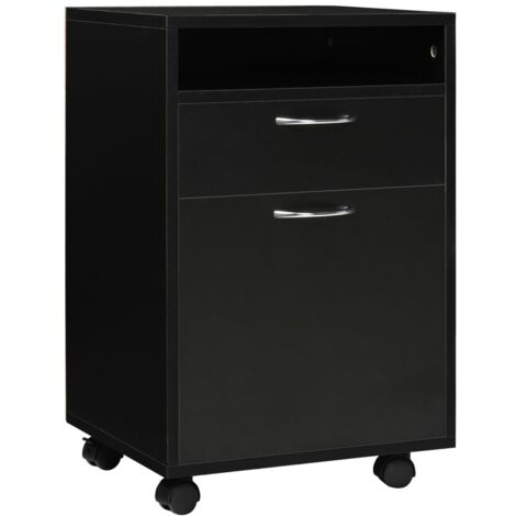 Rangement de bureau Caisson Mobile de Bureau avec Tiroir - Meuble de Rangement Peu Encombrant - Noir - Idéal pour Télétravail (1/5)