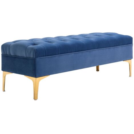 Canapé Banc Convertible Lit 1 Place avec Rangement Intégré, Velours Bleu, Pieds Relevables - 118x45x42 cm (1/5)