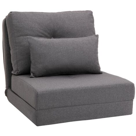 Fauteuil de Sol 2-en-1 Pliable - Convertible en Lit et Canapé - Dossier Réglable - Housse en Lin - Confort Détente (1/5)