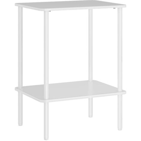 Bout de Canapé Table d'Appoint 2 Niveaux - avec Compartiment de Rangement, Cadre Métal Blanc - pour Salon et Chambre (1/5)