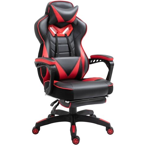 Chaise de Bureau Gaming avec Fonction Massage, en Cuir Synthétique Noir, Hauteur et Dossier Inclinable Réglables (1/5)