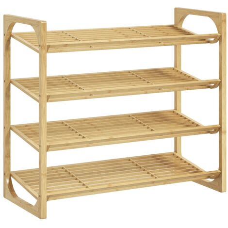 Meuble à chaussures Étagère Bambou 4 Niveaux 12 Paires Poignée 76x33x67 cm Entrée Chambre Naturel (1/5)
