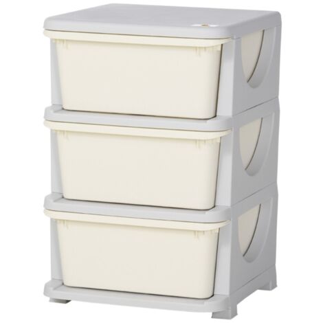 Bureau de Rangement pour Enfant avec 3 Grands Tiroirs - Bords Arrondis Sécurisés, Plastique Blanc/Crème - pour Chambre (1/5)