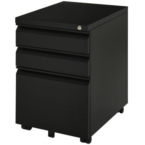 Caisson de Rangement Bureau Mobile 3 Tiroirs avec Roulettes - Caisson en Acier Noir pour Bureau et Domicile (1/5)