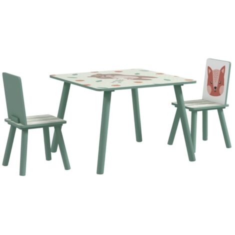 Table et 2 Chaises Enfant Vert 3-8 Ans avec Motif Animaux, Ensemble Mignon pour Chambre d'Enfants (1/5)