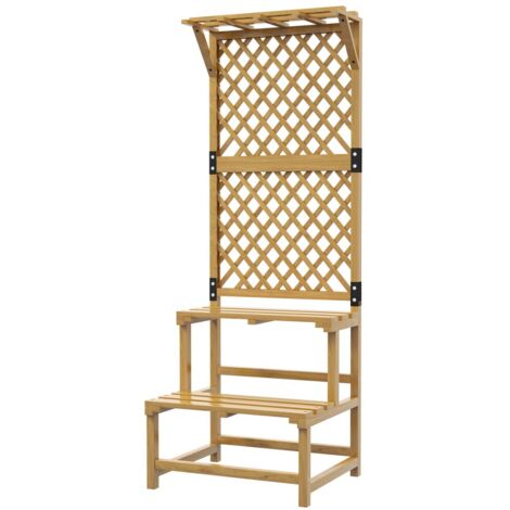 Porte plantes et Étagère à Plantes Escalier 2 Niveaux avec Treillis, Bois Coloré Jaune - 60x50x166 cm - Pour jardin et terrasse (1/5)