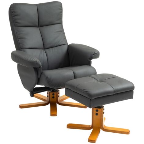 Fauteuil Relax Pivotant 360° avec Repose-Pieds et Fonction Lit, Simili Cuir Gris Foncé pour Salon, Chambre (1/5)
