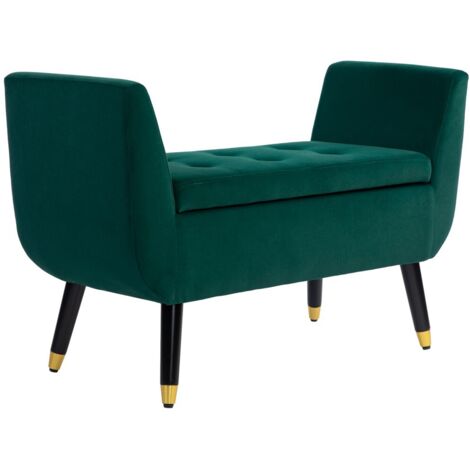 Chaise Banc Rembourré avec Accoudoirs et Coffre de Rangement - Tissu Velouté et Bois - Vert - 107x42x65 cm (1/5)
