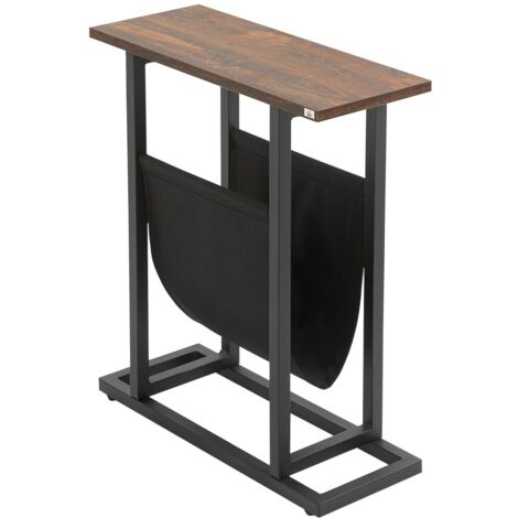 Bout de canapé / Table d'appoint avec Plateau Réglable, Pochette et Cadre en Acier Noir - Brun (1/5)