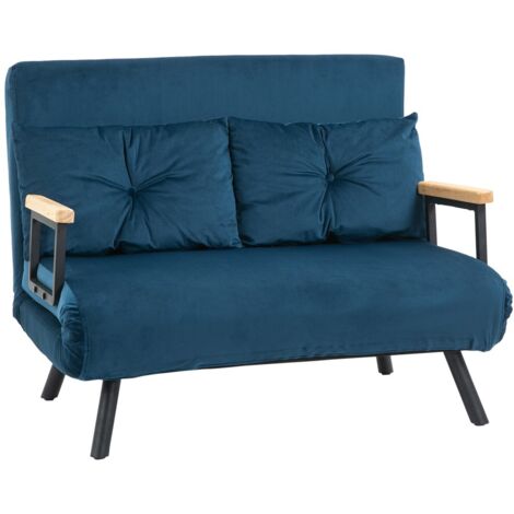 Canapé-lit Relaxable - Dossier réglable, Fonction lit, Tissu velours bleu - 102x73x81 cm - Idéal chambre d'amis ou studio (1/5)