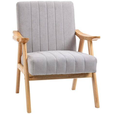 Fauteuil Relax Style Scandinave - Rembourrage Généreux - Pieds en Bois de Caoutchouc Clair (1/5)