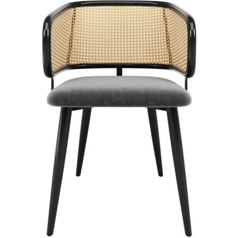 Chaise Salle à Manger - Dossier Rotin - Coussin Velours Respirant - Moderne et Confort - Restaurant Salon Café (1/5)