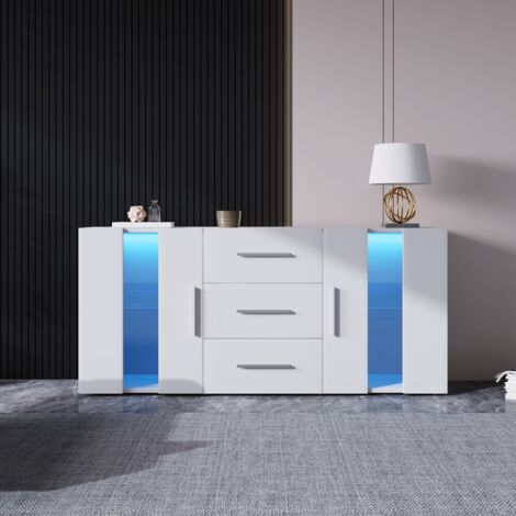 Enfilade buffet avec éclairage LED 16 couleurs, meuble TV moderne pour le salon et salle à manger - 140x35x70 cm (1/5)