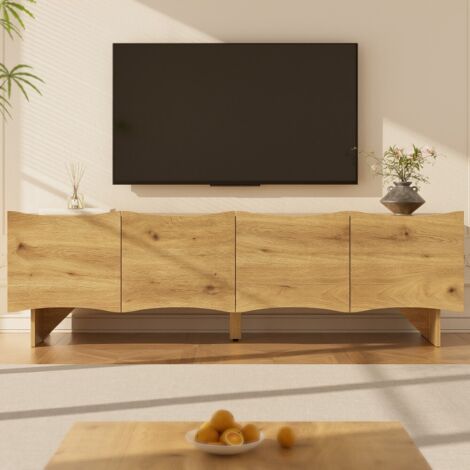 Meuble TV 155 cm - Motif Ondulé, 4 Portes de Rangement - Design Moderne en Imitation Bois (1/5)