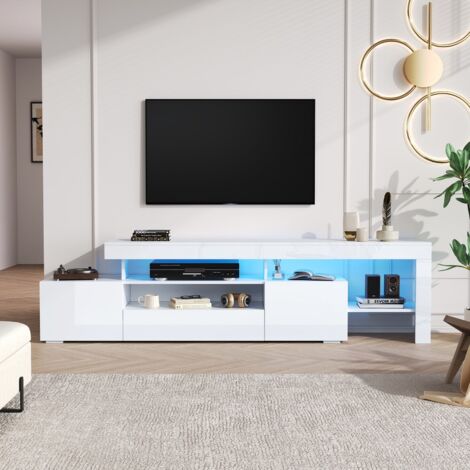 Meuble TV 3 Armoires-LED Intégrée-Design Moderne Brillant-192x37x53 cm-Pour Téléviseurs Jusqu'à 85 Pouces-Blanc (1/5)