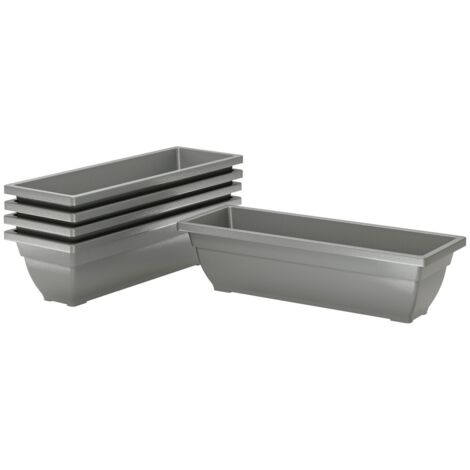 Pot de fleurs empilable-5 pots gris 59x21x16 cm-résistance intempéries-usage intérieur et extérieur-plastique (1/5)