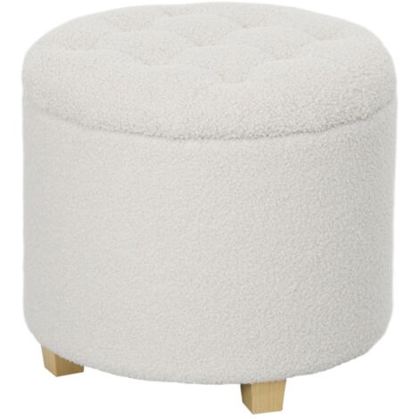 Tabouret de rangement blanc avec couvercle et repose-pieds - Pieds en bois - 40 x 40 x 45 (cm) (1/5)