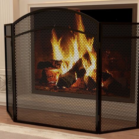 Panneau Pare-étincelles Pour Cheminée Ou Poêle – 3 Anté, 80x37 Cm, Fer Forgé Noir, Sfum Argent