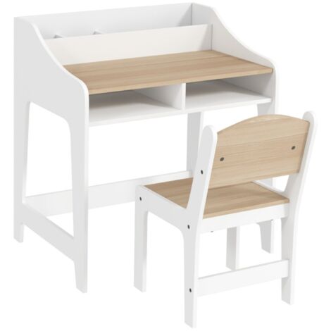 Table enfant avec rangement intégré - Espace ouvert et tiroirs - Chaise incluse - Bois naturel 3-8 ans (1/5)
