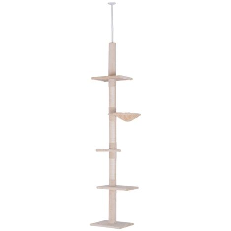 Arbre à chat - Structure plafond réglable 230-260 cm - Design élégant beige - Stabilité optimale pour chats actifs (1/5)