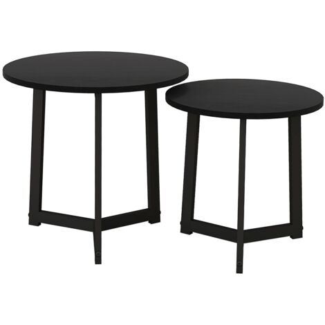 Lot de 2 Tables Basses Modernes - Design Ronde et Structure Acier - Capacité 35 kg - Noir (1/5)