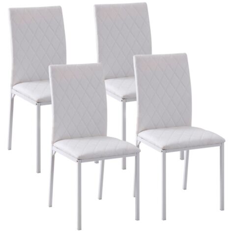 Chaises de salle à manger-4 chaises avec dossier et coussin-pieds-Similicuir rembourré-Pieds métal blanc (1/5)