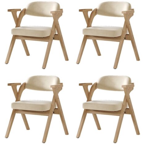 Chaise salle à manger pliante velours bois massif - 4 pièces beige - Confort conférence, design moderne, siège velours